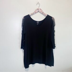 CLARA SUN WOO Black Mesh Sleeve Ruched Tunic Top Long Sleeve Small S